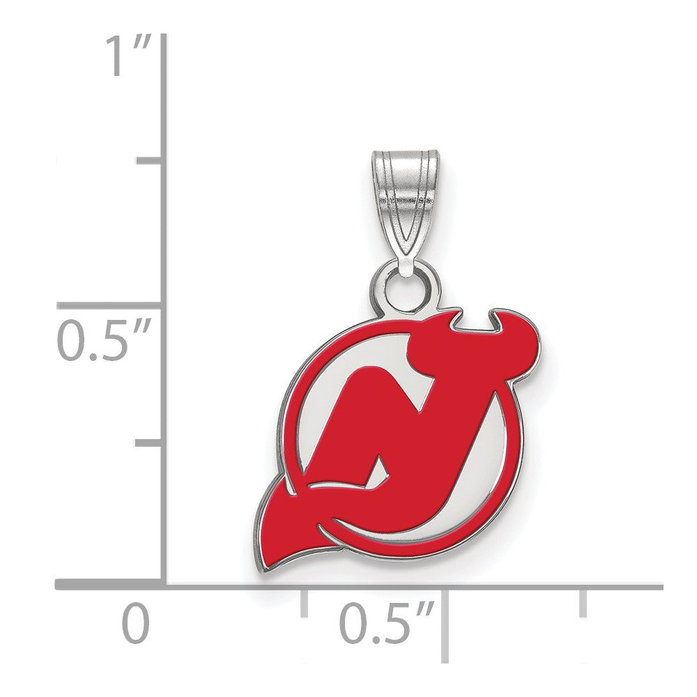 Sterling Silver Rhodium-plated NHL LogoArt New Jersey Devils Small Enameled Pendant