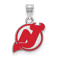 Sterling Silver Rhodium-plated NHL LogoArt New Jersey Devils Small Enameled Pendant