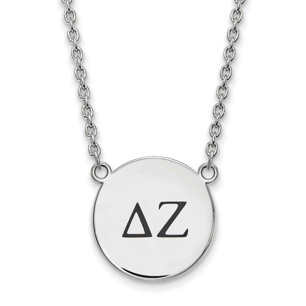 Sterling Silver Rhodium-plated LogoArt Delta Zeta Sorority Greek Letters Large Black Enamel Pendant 18 inch Necklace