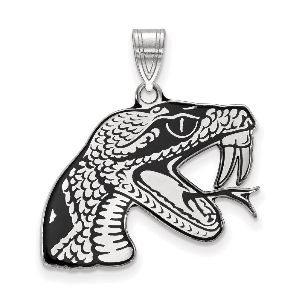 Sterling Silver Rhodium-plated LogoArt Florida A and M University Rattler Large Enameled Pendant