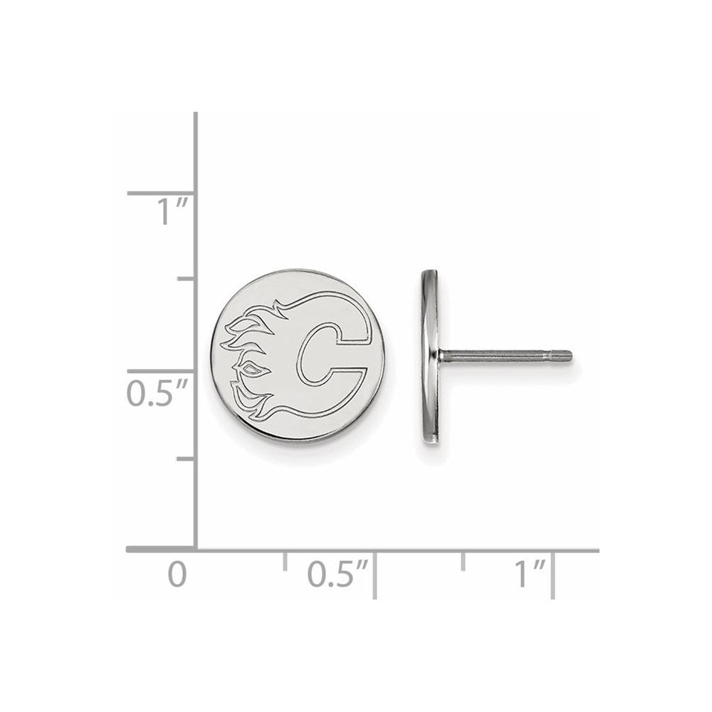 Sterling Silver Rhodium-plated NHL LogoArt Calgary Flames Small Disc Post Earrings