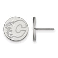 Sterling Silver Rhodium-plated NHL LogoArt Calgary Flames Small Disc Post Earrings