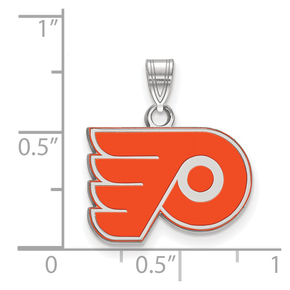 Sterling Silver Rhodium-plated NHL LogoArt Philadelphia Flyers Small Enamel Pendant