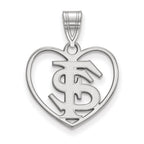 Sterling Silver Rhodium-plated LogoArt Florida State University F-S Heart Pendant