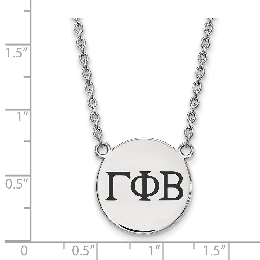 Sterling Silver Rhodium-plated LogoArt Gamma Phi Beta Sorority Greek Letters Large Black Enamel Pendant 18 inch Necklace
