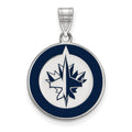 Sterling Silver Rhodium-plated NHL LogoArt Winnipeg Jets Large Enameled Pendant