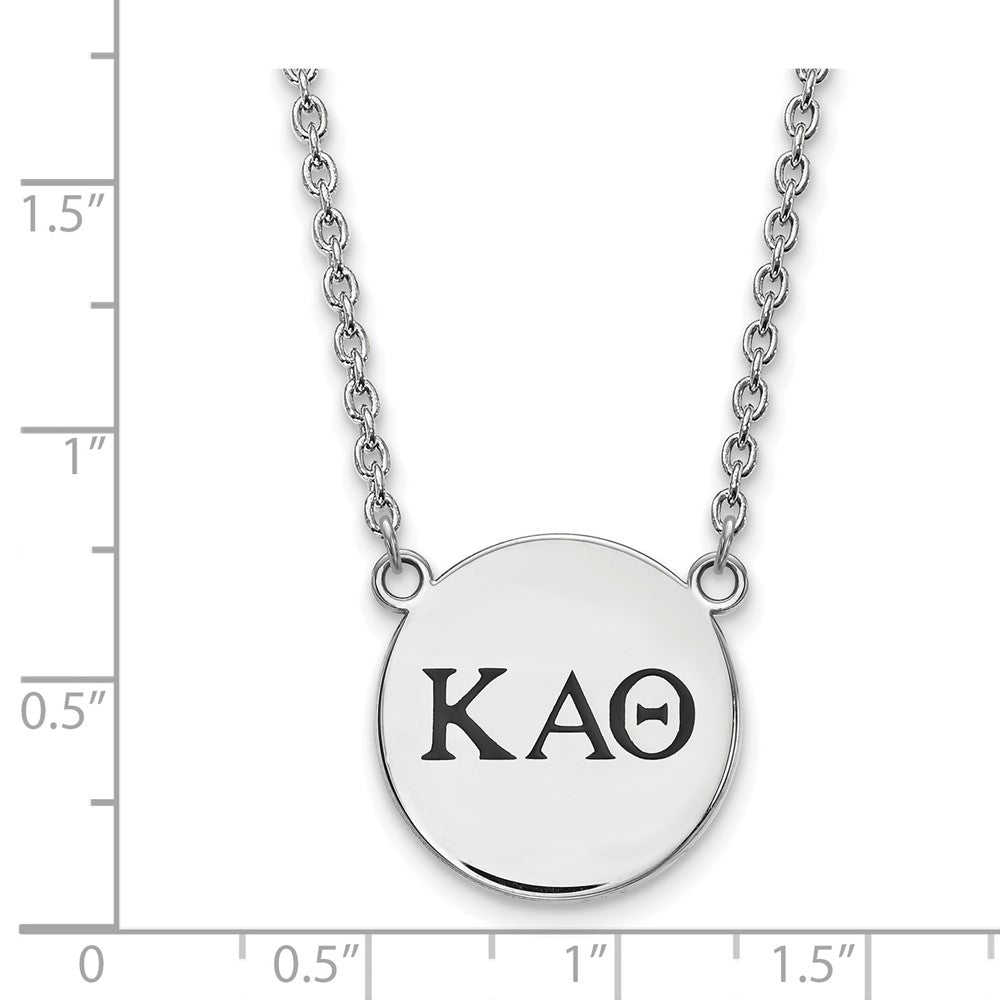 Sterling Silver Rhodium-plated LogoArt Kappa Alpha Theta Sorority Greek Letters Large Black Enamel Pendant 18 inch Necklace