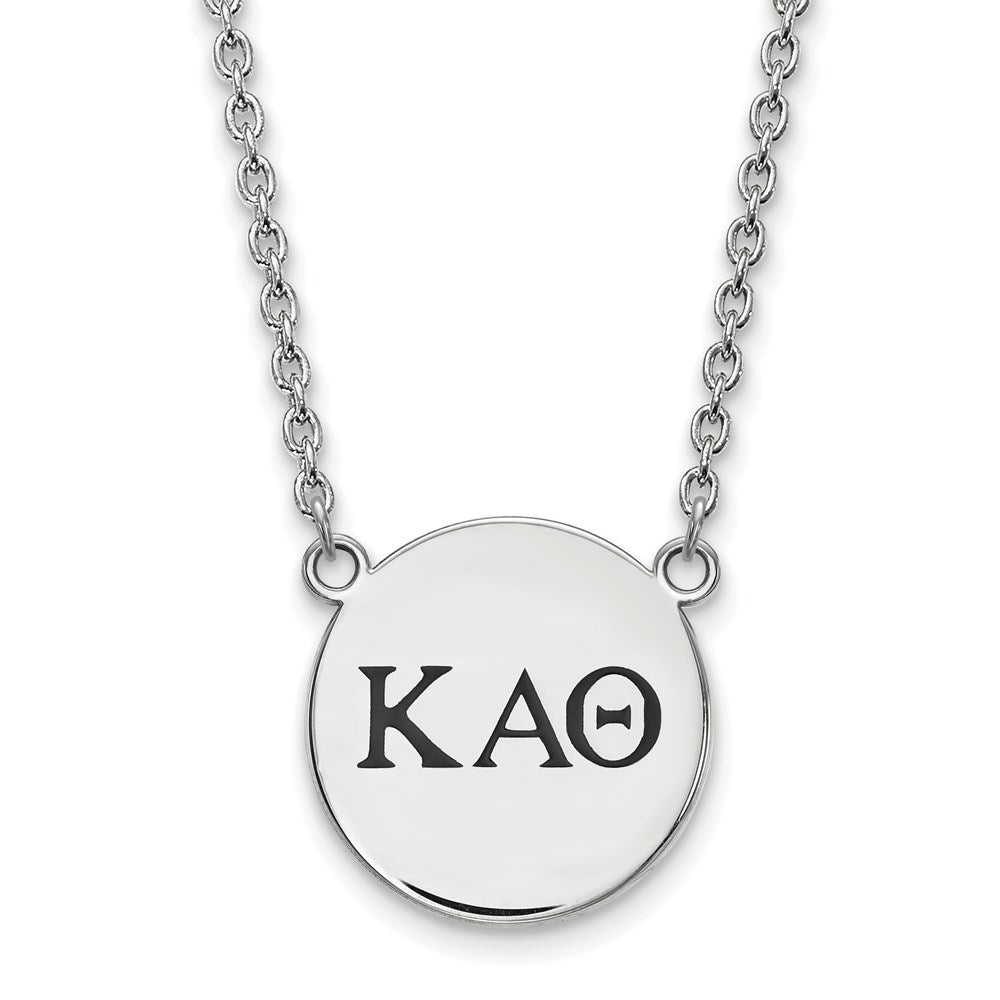 Sterling Silver Rhodium-plated LogoArt Kappa Alpha Theta Sorority Greek Letters Large Black Enamel Pendant 18 inch Necklace