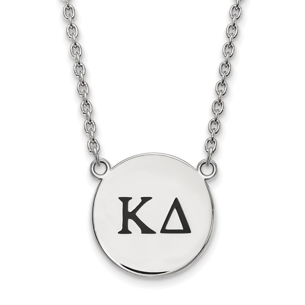 Sterling Silver Rhodium-plated LogoArt Kappa Delta Sorority Greek Letters Large Black Enamel Pendant 18 inch Necklace
