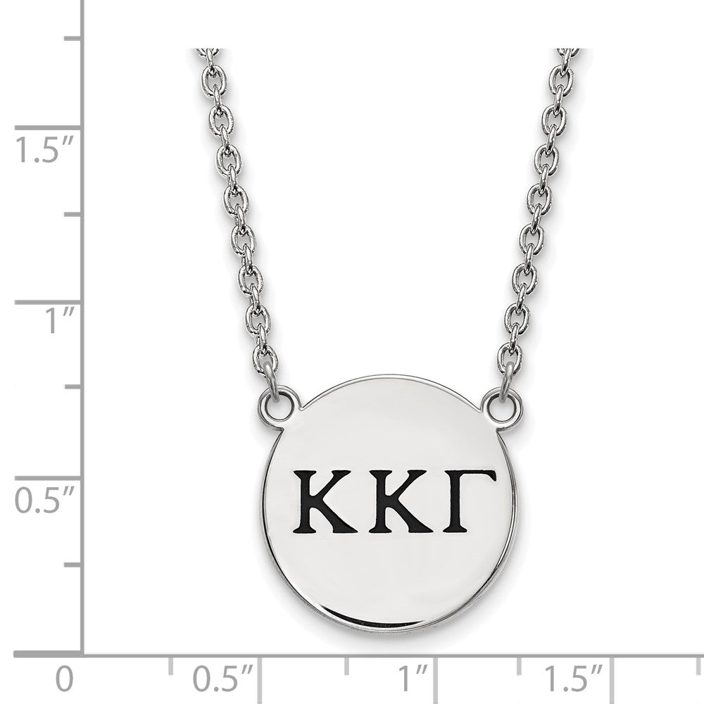 Sterling Silver Rhodium-plated LogoArt Kappa Kappa Gamma Sorority Greek Letters Large Black Enamel Pendant 18 inch Necklace