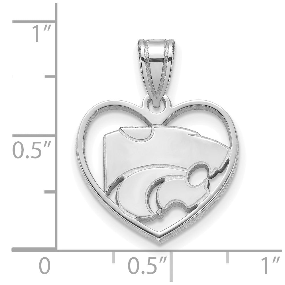 Sterling Silver Rhodium-plated LogoArt Kansas State University Wildcat Heart Pendant