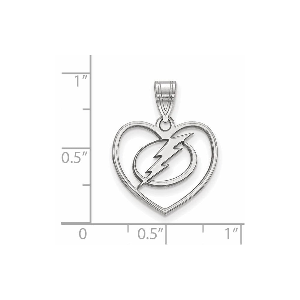 Sterling Silver Rhodium-plated NHL LogoArt Tampa Bay Lightning Heart Pendant