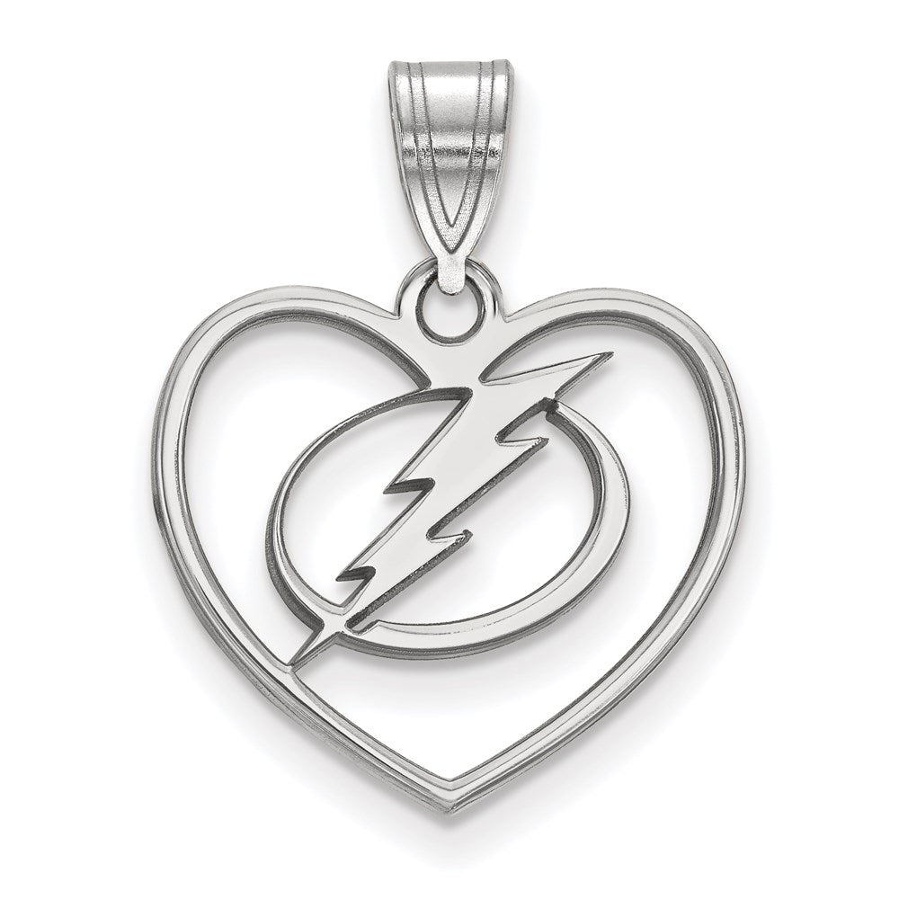 Sterling Silver Rhodium-plated NHL LogoArt Tampa Bay Lightning Heart Pendant
