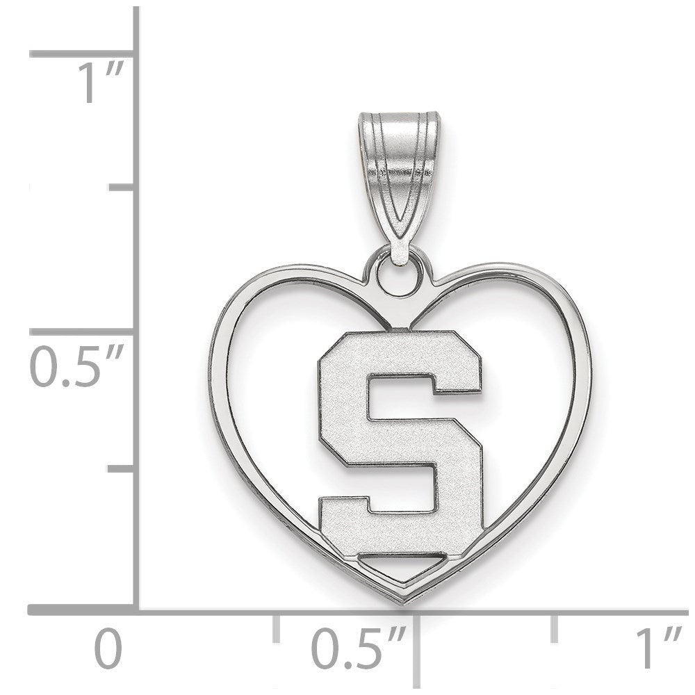 Sterling Silver Rhodium-plated LogoArt Michigan State University Letter S Heart Pendant