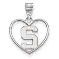 Sterling Silver Rhodium-plated LogoArt Michigan State University Letter S Heart Pendant