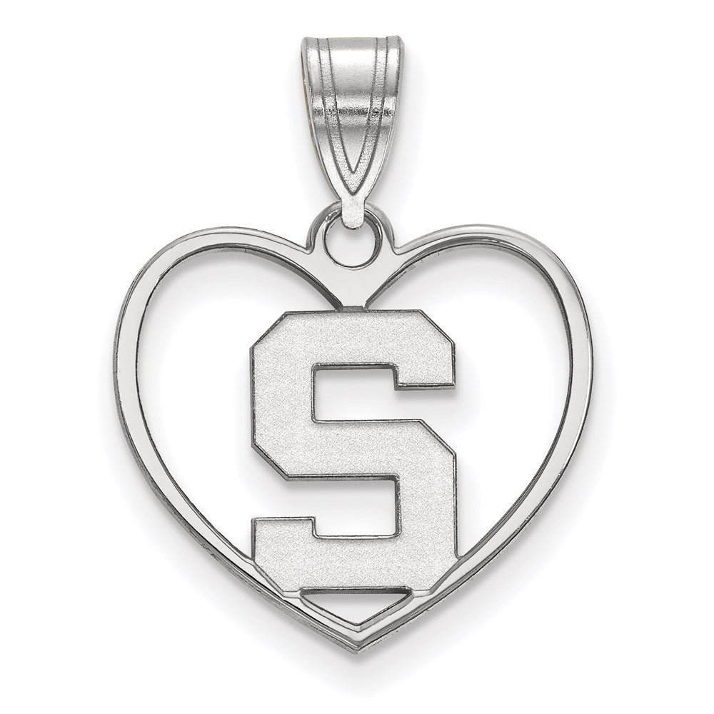 Sterling Silver Rhodium-plated LogoArt Michigan State University Letter S Heart Pendant
