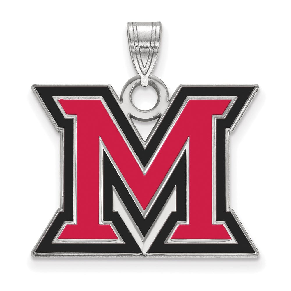 Sterling Silver Rhodium-plated LogoArt Miami University Ohio Letter M Large Enameled Pendant