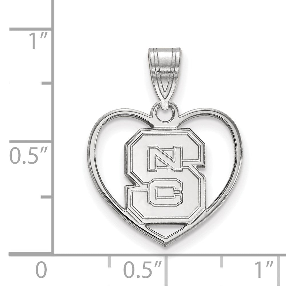 Sterling Silver Rhodium-plated LogoArt North Carolina State University N-C-S Heart Pendant
