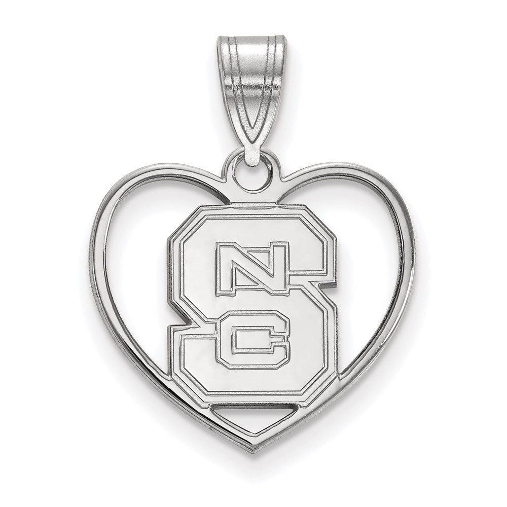 Sterling Silver Rhodium-plated LogoArt North Carolina State University N-C-S Heart Pendant