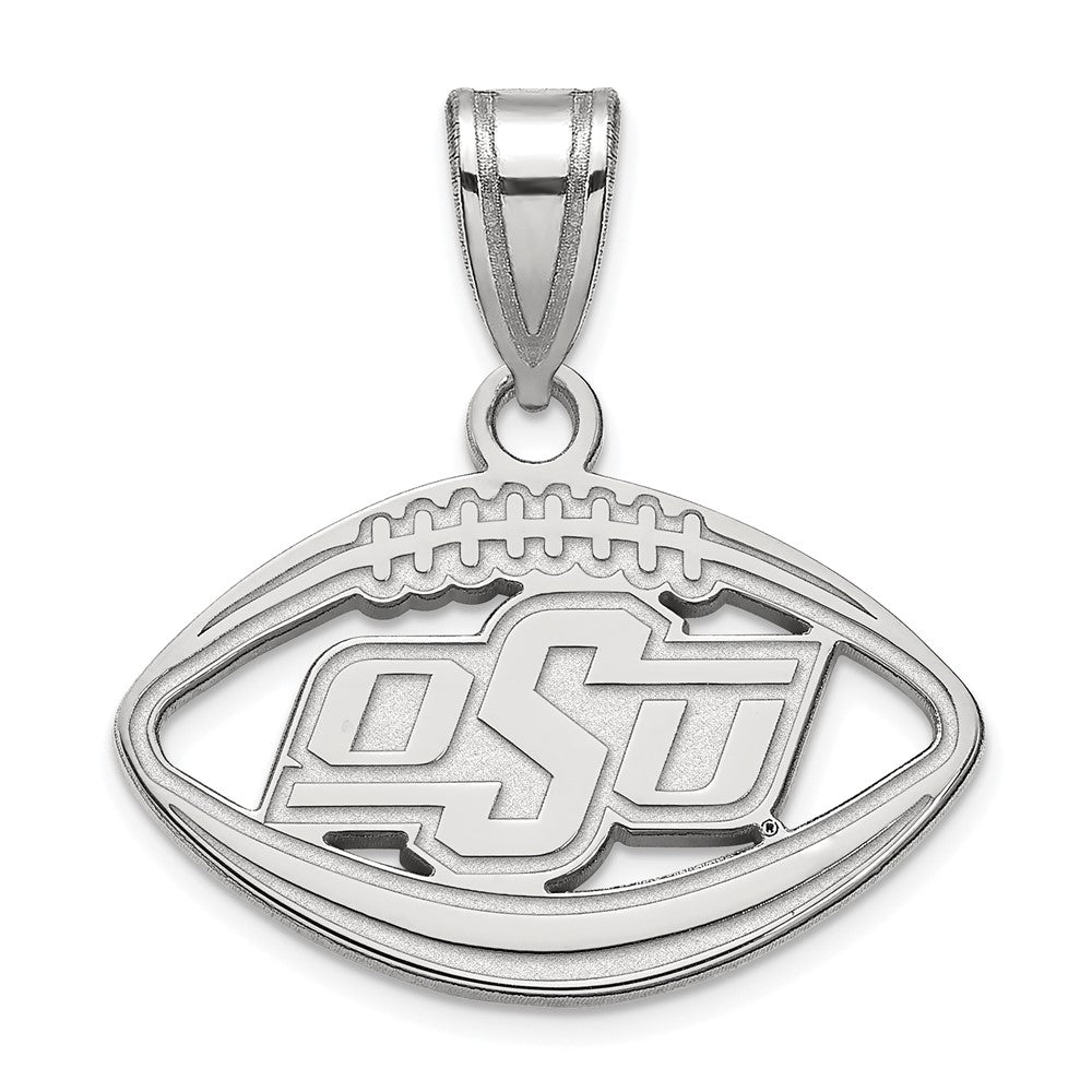 Sterling Silver Rhodium-plated LogoArt Oklahoma State University O-S-U Football Pendant