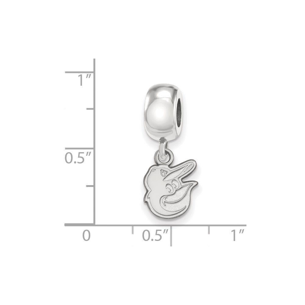 Sterling Silver Rhodium Plated Major League Baseball LogoArt Baltimore Orioles Extra Small Dangle Bead