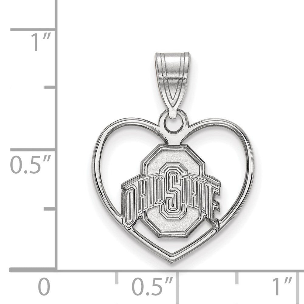 Sterling Silver Rhodium-plated LogoArt The Ohio State University Heart Pendant