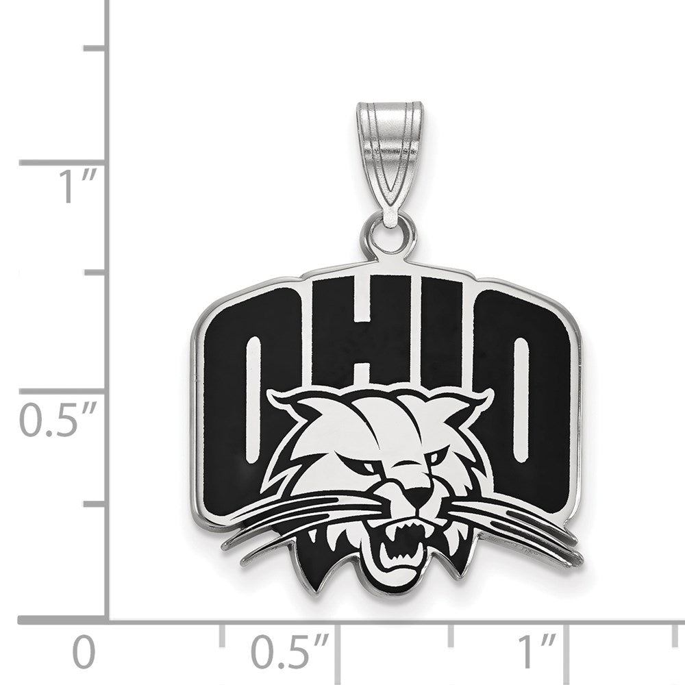 Sterling Silver Rhodium-plated LogoArt Ohio University Large Enameled Pendant