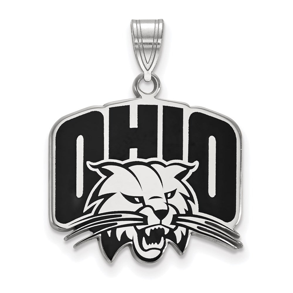 Sterling Silver Rhodium-plated LogoArt Ohio University Large Enameled Pendant