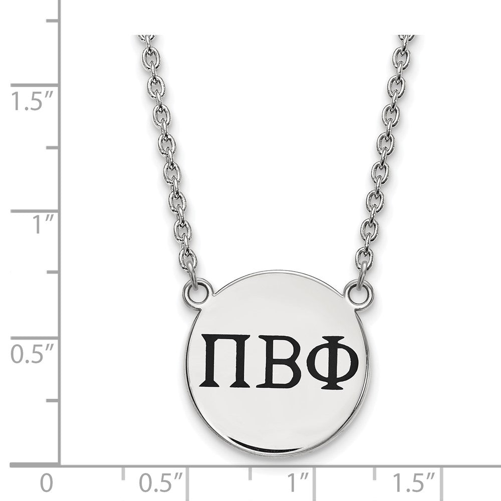 Sterling Silver Rhodium-plated LogoArt Pi Beta Phi Sorority Greek Letters Large Black Enamel Pendant 18 inch Necklace