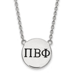 Sterling Silver Rhodium-plated LogoArt Pi Beta Phi Sorority Greek Letters Large Black Enamel Pendant 18 inch Necklace