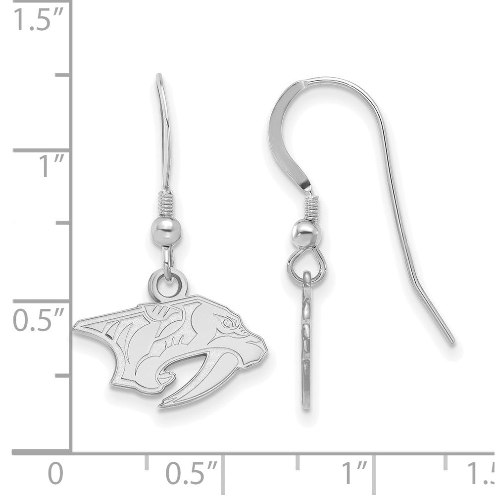 Sterling Silver Rhodium-plated NHL LogoArt Nashville Predators Extra Small Dangle Wire Earrings