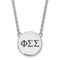 Sterling Silver Rhodium-plated LogoArt Phi Sigma Sigma Sorority Greek Letters Large Black Enamel Pendant 18 inch Necklace