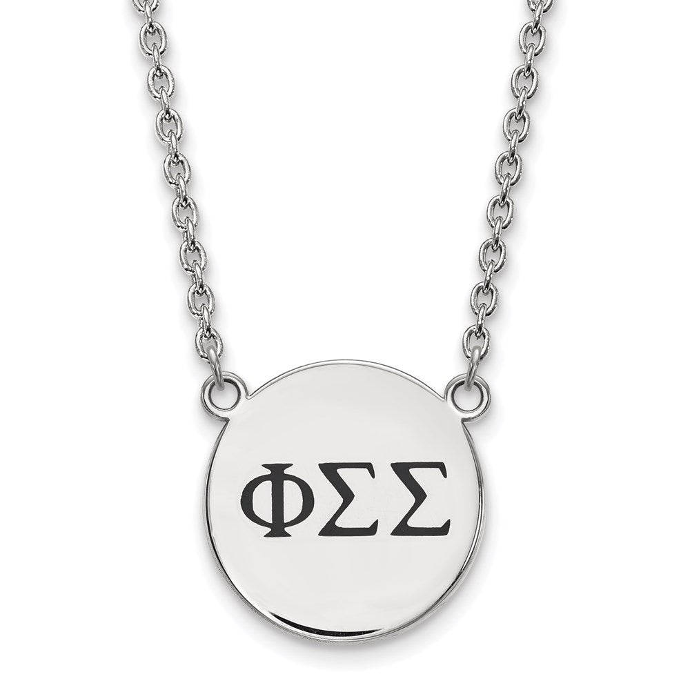 Sterling Silver Rhodium-plated LogoArt Phi Sigma Sigma Sorority Greek Letters Large Black Enamel Pendant 18 inch Necklace