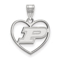Sterling Silver Rhodium-plated LogoArt Purdue University Letter P Heart Pendant