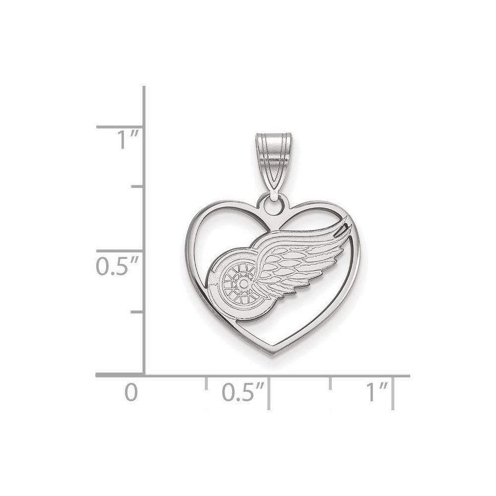 Sterling Silver Rhodium-plated NHL LogoArt Detroit Red Wings Heart Pendant