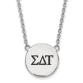 Sterling Silver Rhodium-plated LogoArt Sigma Delta Tau Sorority Greek Letters Large Black Enamel Pendant 18 inch Necklace