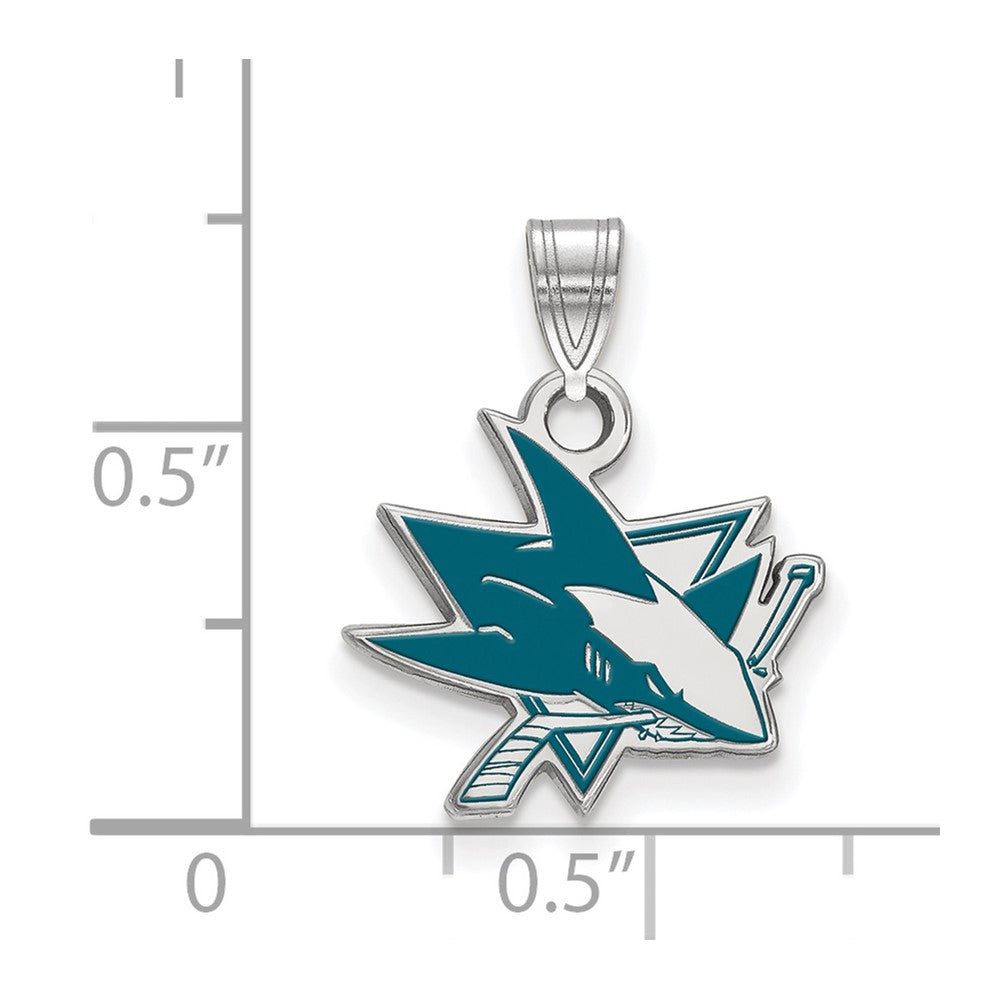 Sterling Silver Rhodium-plated NHL LogoArt San Jose Sharks Small Enamel Pendant