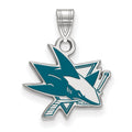 Sterling Silver Rhodium-plated NHL LogoArt San Jose Sharks Small Enamel Pendant