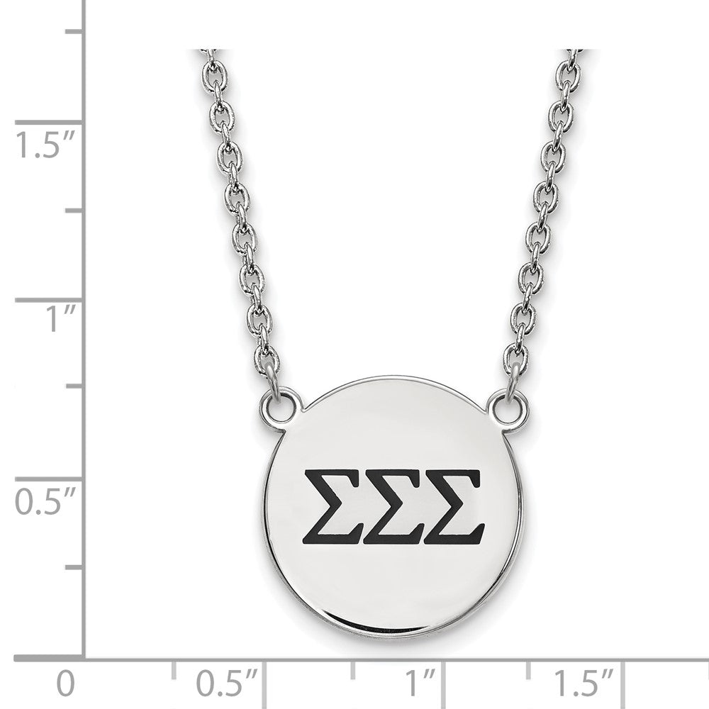 Sterling Silver Rhodium-plated LogoArt Sigma Sigma Sigma Sorority Greek Letters Large Black Enamel Pendant 18 inch Necklace