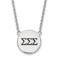 Sterling Silver Rhodium-plated LogoArt Sigma Sigma Sigma Sorority Greek Letters Large Black Enamel Pendant 18 inch Necklace