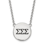 Sterling Silver Rhodium-plated LogoArt Sigma Sigma Sigma Sorority Greek Letters Large Black Enamel Pendant 18 inch Necklace