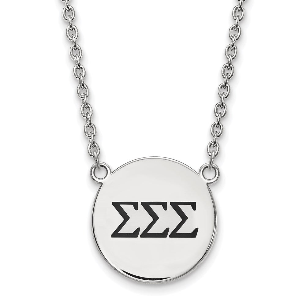 Sterling Silver Rhodium-plated LogoArt Sigma Sigma Sigma Sorority Greek Letters Large Black Enamel Pendant 18 inch Necklace