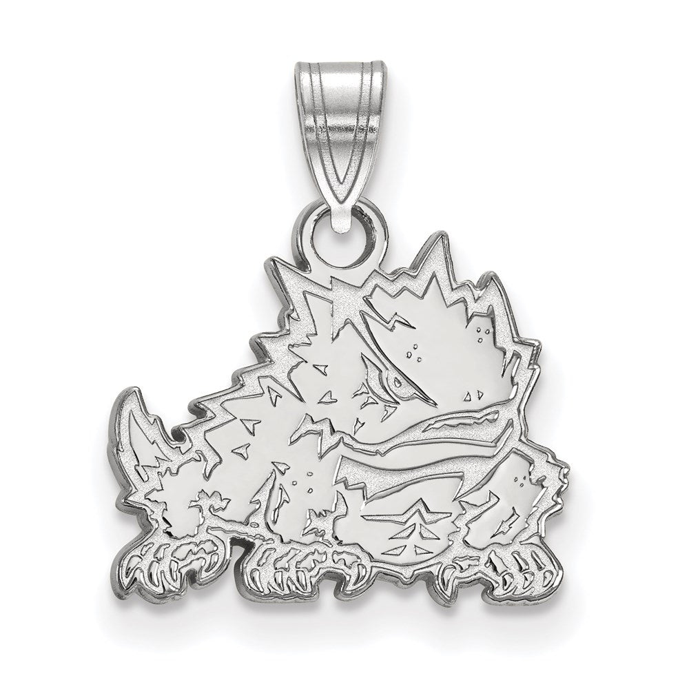 Sterling Silver Rhodium-plated LogoArt Texas Christian University Horned Frog Small Pendant