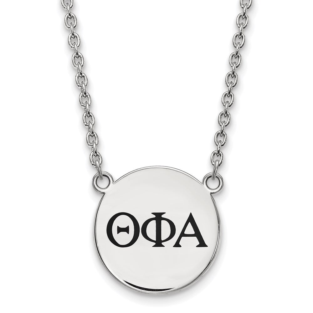 Sterling Silver Rhodium-plated LogoArt Theta Phi Alpha Sorority Greek Letters Large Black Enamel Pendant 18 inch Necklace
