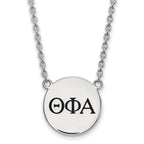 Sterling Silver Rhodium-plated LogoArt Theta Phi Alpha Sorority Greek Letters Large Black Enamel Pendant 18 inch Necklace