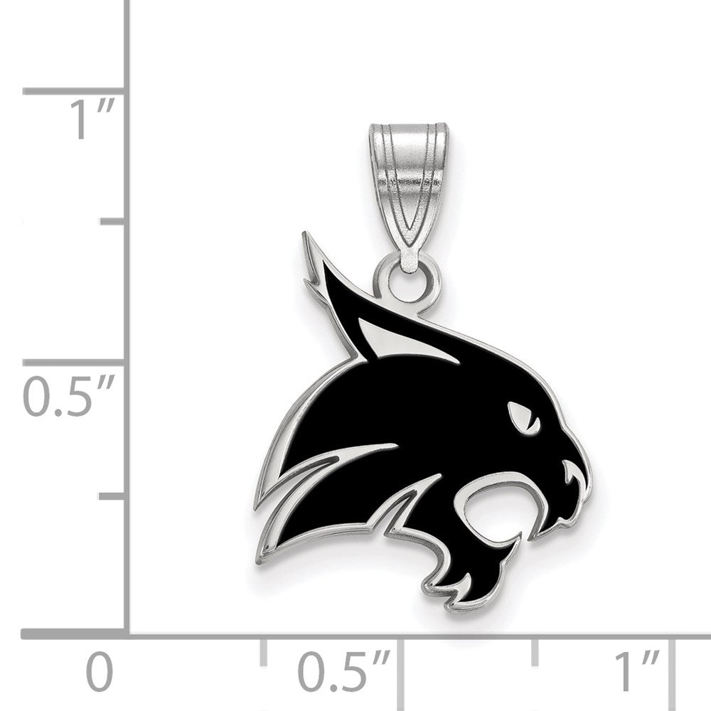 Sterling Silver Rhodium-plated LogoArt Texas State University Bobcat Large Enameled Pendant