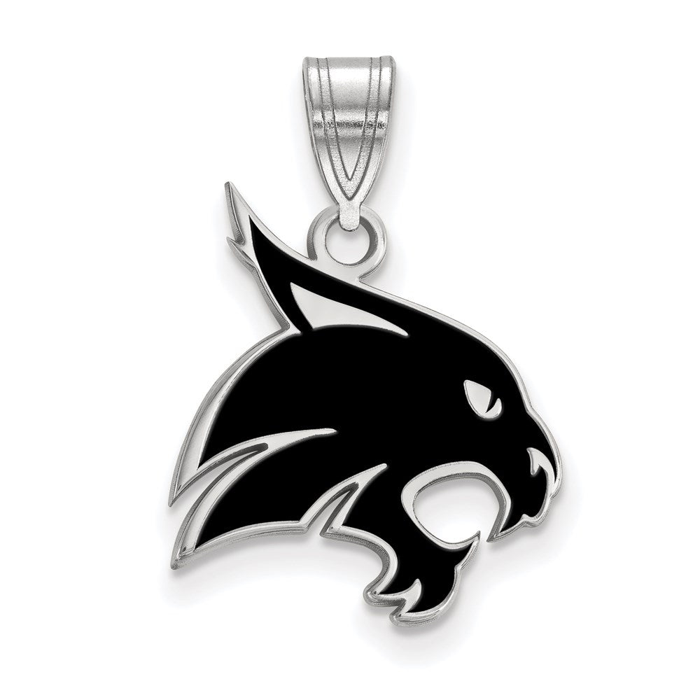Sterling Silver Rhodium-plated LogoArt Texas State University Bobcat Large Enameled Pendant