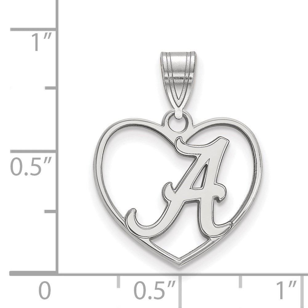 Sterling Silver Rhodium-plated LogoArt University of Alabama Letter A Heart Pendant