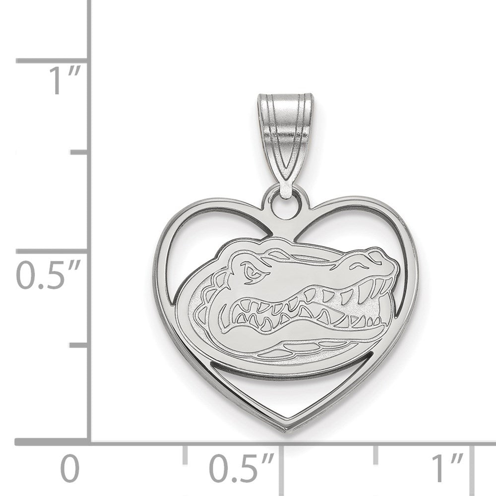 Sterling Silver Rhodium-plated LogoArt University of Florida Gator Heart Pendant