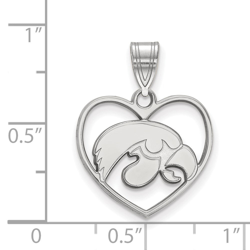 Sterling Silver Rhodium-plated LogoArt University of Iowa Hawk Heart Pendant